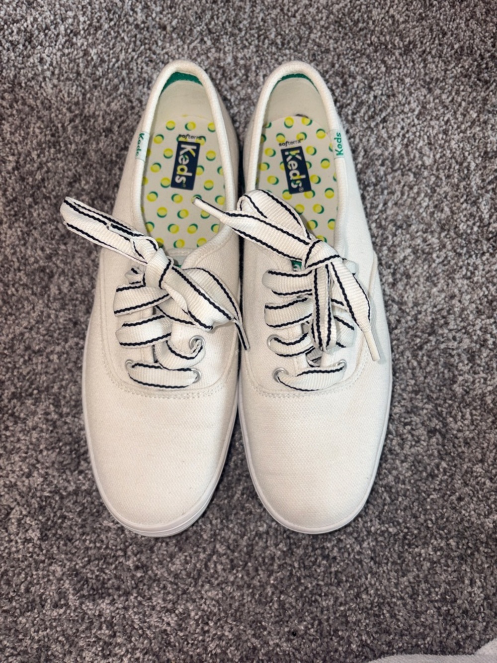 Keds White Canvas Sneakers with Black-Trim Ribbon Laces